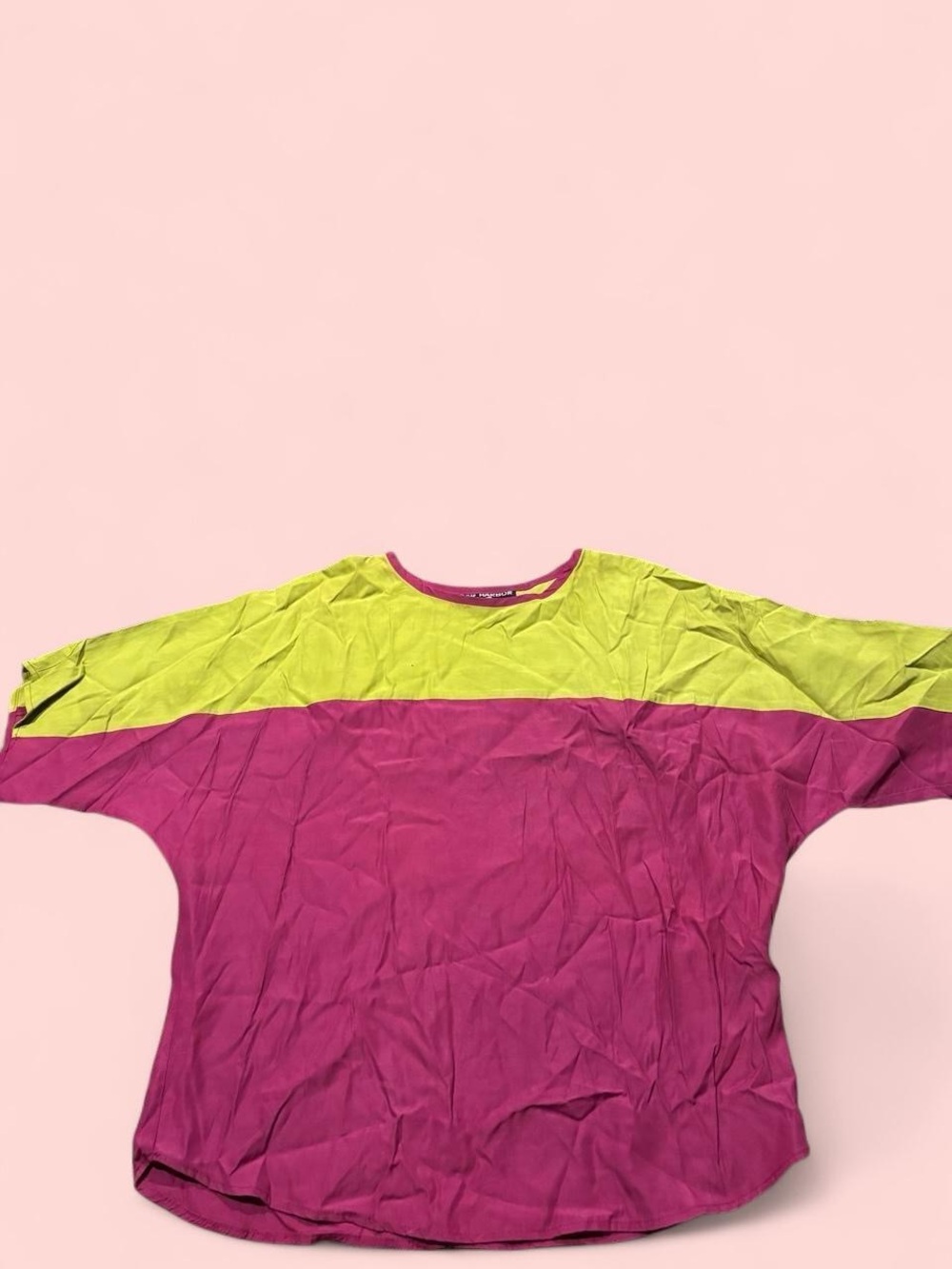 Sag Harbor Lime and Fuchsia Trim Crewneck Top